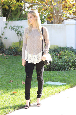 Open-Front Cardigan with Lace Trim