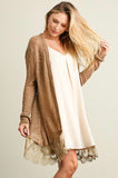 Open-Front Cardigan with Lace Trim
