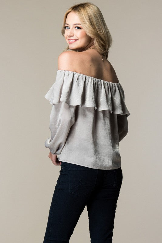 Birch Off Shoulder Ruffled Top – Silver & Gold Boutique