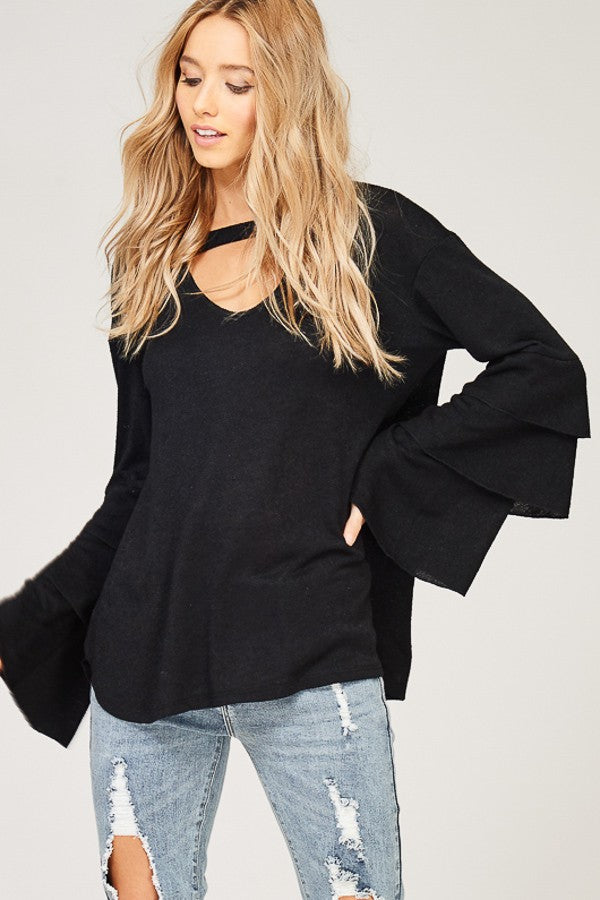 Clarissa Layered Bell Sweater in Black