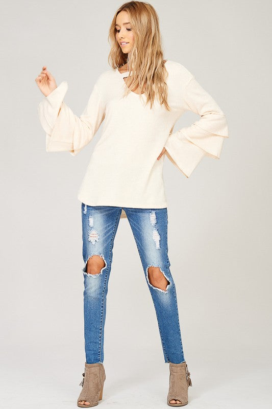Clarissa Layered Bell Sweater in Oatmeal