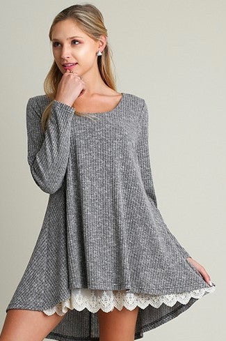 Kira Sweater Dress with Lace Hem Detail