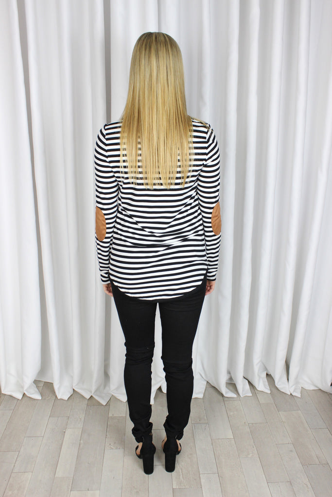 Striped Elbow Patch Top