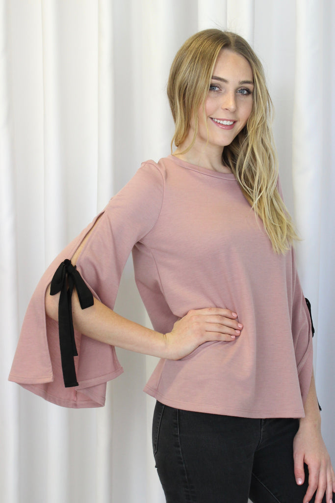 Bellamy Bow Sleeve Knit Top in Dusty Mauve