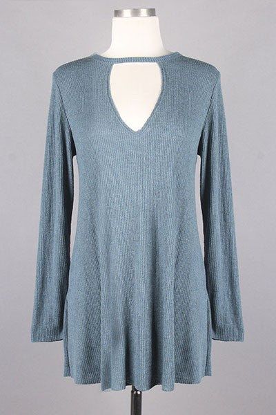 Rey Keyhole Ribbed Top in Antique Blue