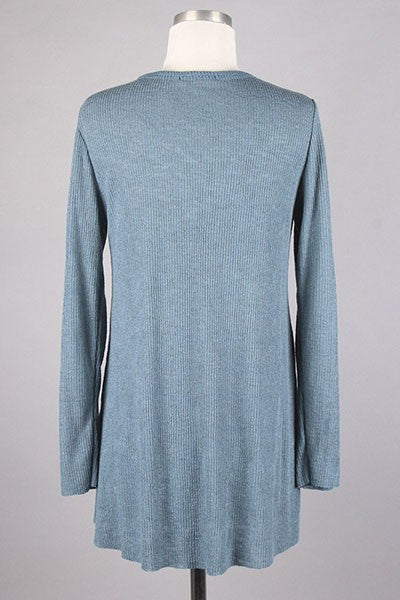 Rey Keyhole Ribbed Top in Antique Blue
