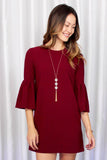 Willow Fluted Sleeve Dress in Burgundy