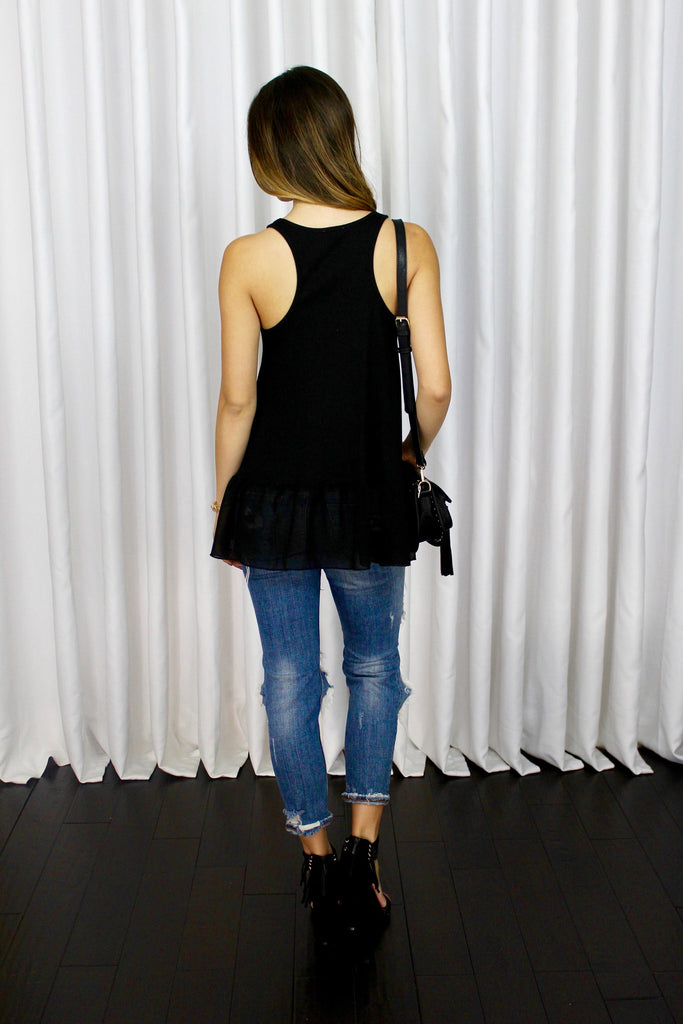 Essential Tank with Chiffon Panel in Black