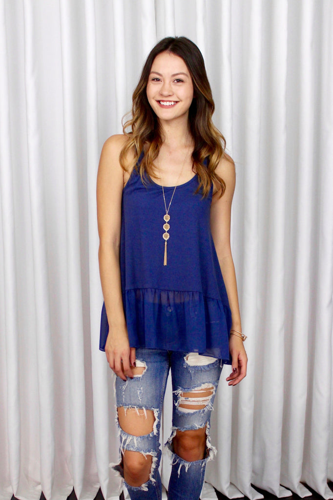 Essential Tank with Chiffon Panel in Blue