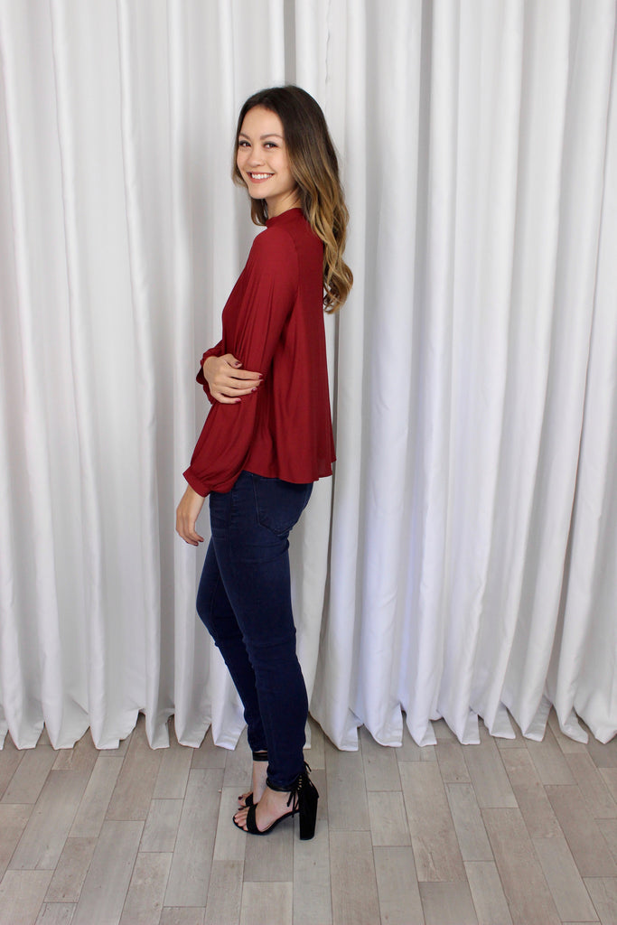 Darcy Keyhole Blouse in Red Rose